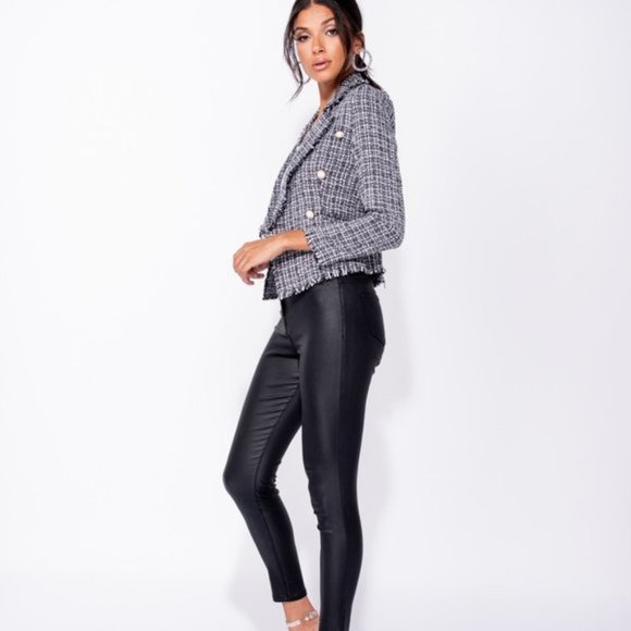Trist Black & White Pearl Detail Tweed Blazer - Picture 7 of 11